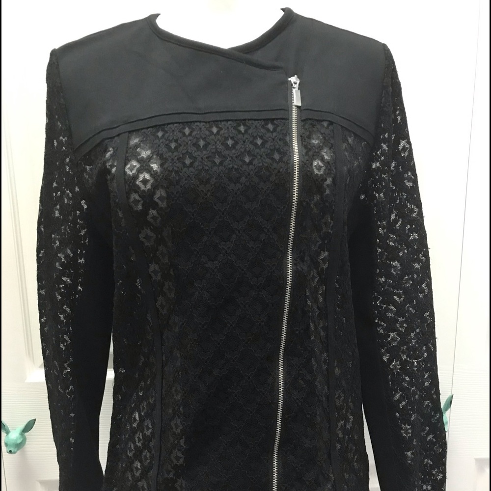 Chicos Black Zipper Lace Jacket Top size 1 • Mint!